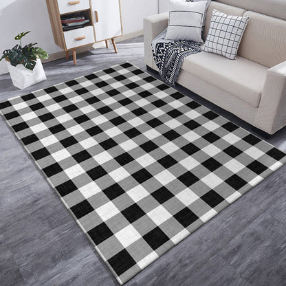 Modern Checkered Pattern Rug in Black and White – Washable Polyester, Stain Resistant