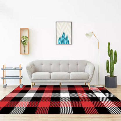 Modern Checkered Area Rug in Black – Non-Slip, Machine Washable Polyester