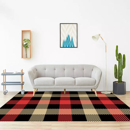 Modern Checkered Area Rug in Black – Non-Slip, Machine Washable Polyester