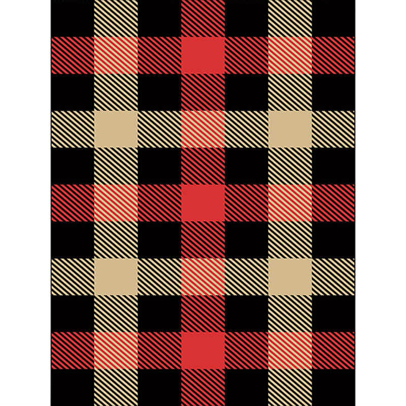 Modern Checkered Area Rug in Black – Non-Slip, Machine Washable Polyester