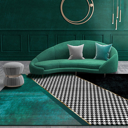 Modern Houndstooth Pattern Rug in Black and Color Block – Stain Resistant Polyester Carpet