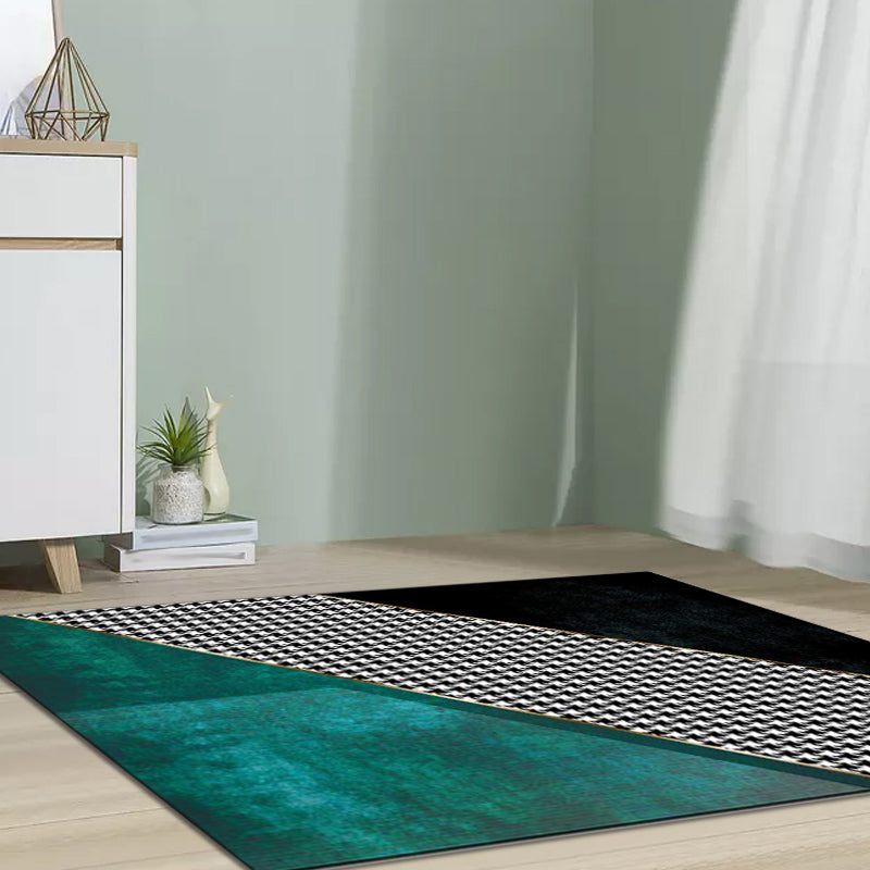 Modern Houndstooth Pattern Rug in Black and Color Block – Stain Resistant Polyester Carpet