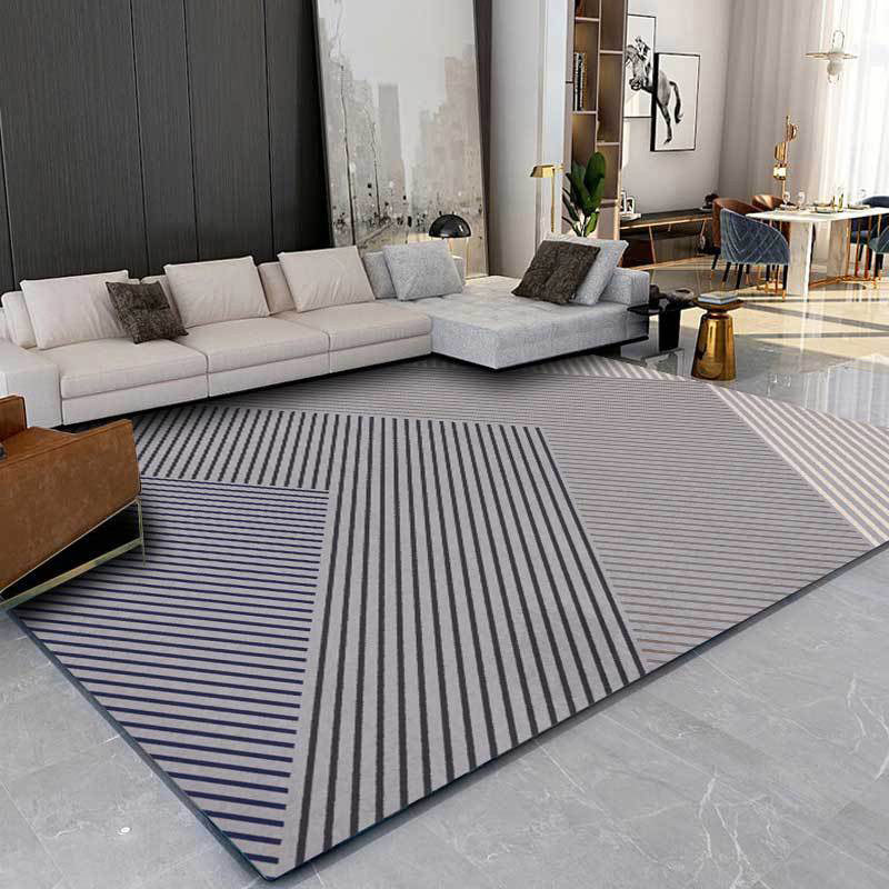 Washable Non-Slip Backed Carpet with Gray and Black Stripes for Living Room
