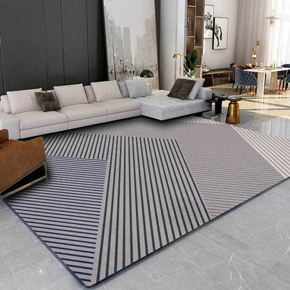 Washable Non-Slip Backed Carpet with Gray and Black Stripes for Living Room