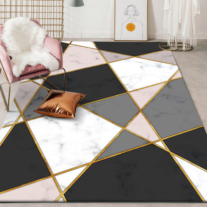 Washable Color Block Rug in Black and Pink - Non-Slip for Living Room