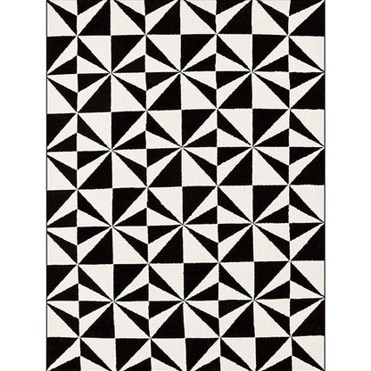 Geometric Triangle Pattern Area Rug in Black and White – Stain-Resistant Polyester