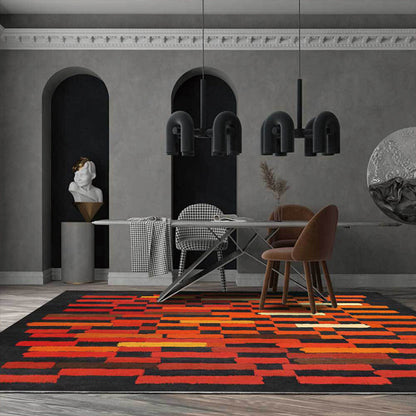 Washable Polyester Rug with Brushstroke Design – Black and Red Non-Slip for Living Room
