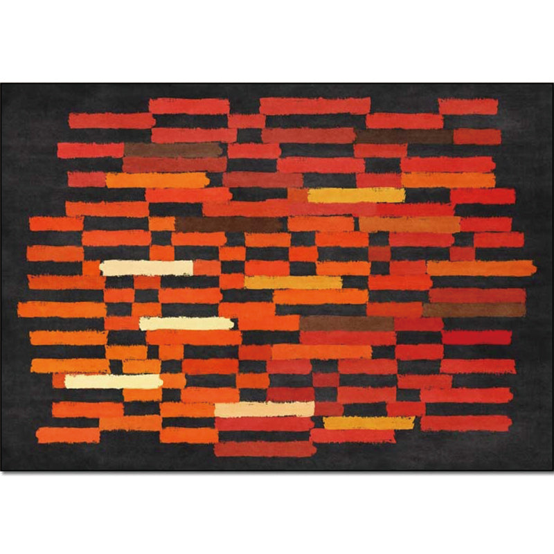 Washable Polyester Rug with Brushstroke Design – Black and Red Non-Slip for Living Room