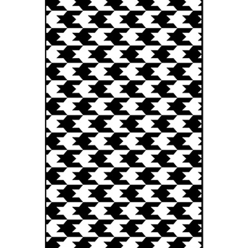 Modern Houndstooth Pattern Rug in Black and White – Non-Slip Polyester Bedroom Mat