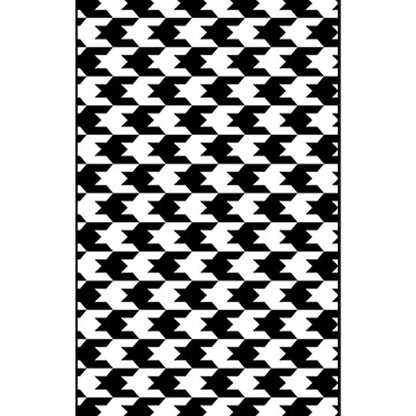 Modern Houndstooth Pattern Rug in Black and White – Non-Slip Polyester Bedroom Mat