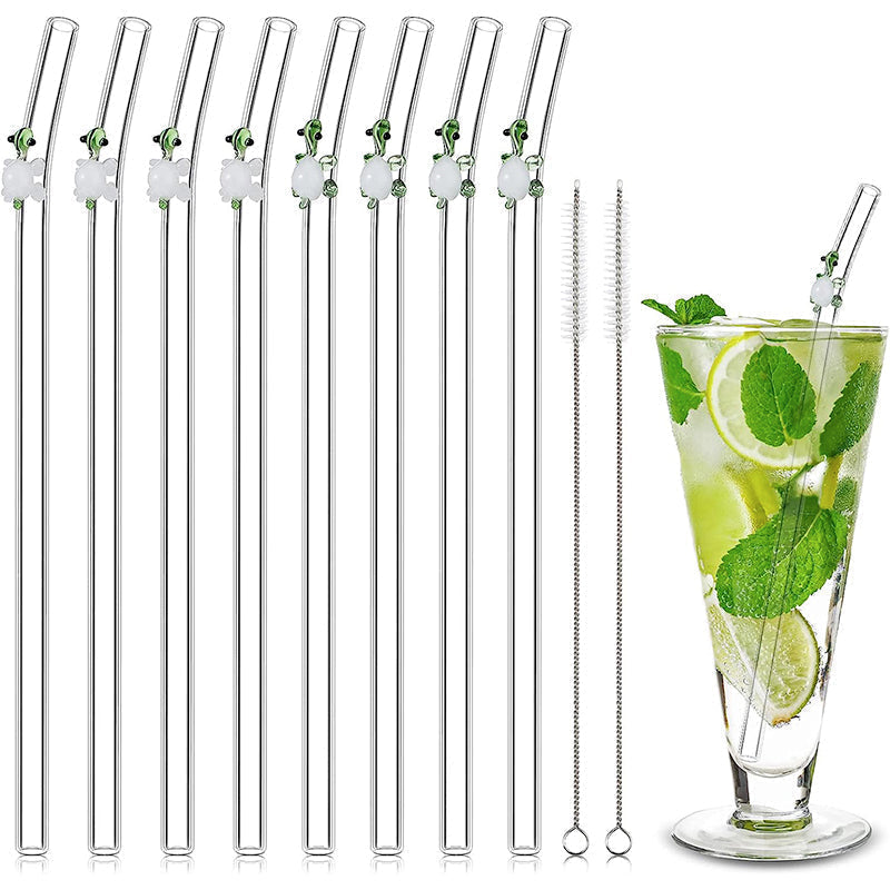 Set of 6 Reusable Stained Glass Drinking Straws with Cleaning Brush