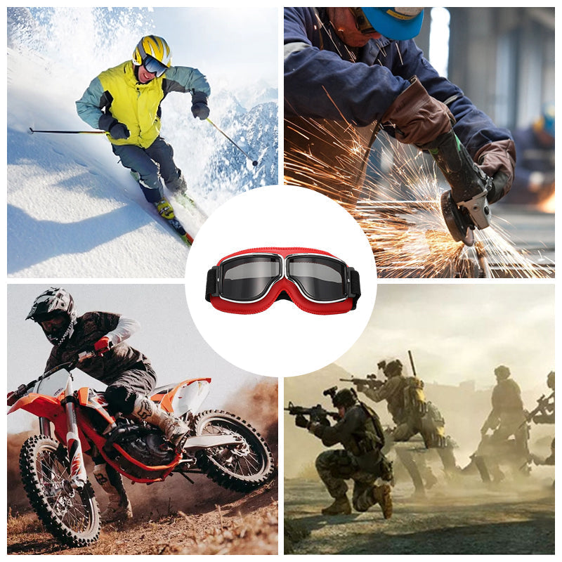 Vintage Motorcycle Goggles with Interchangeable Lenses and Padded Comfort
