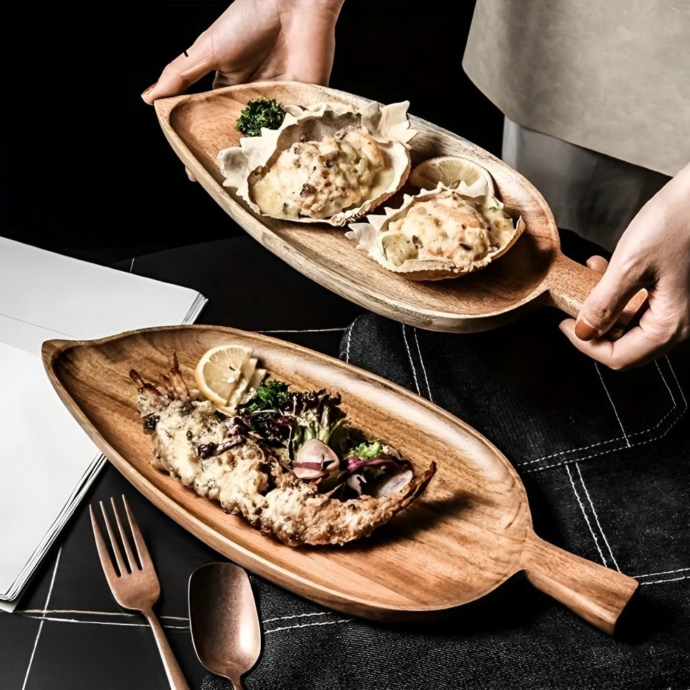 Nature-Inspired Wooden Leaf Serving Tray