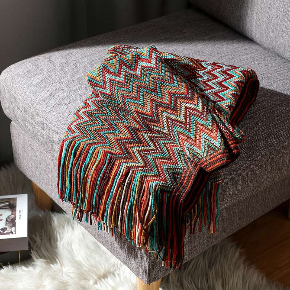 Vibrant Geometric Tasseled Throw Blanket for All Seasons