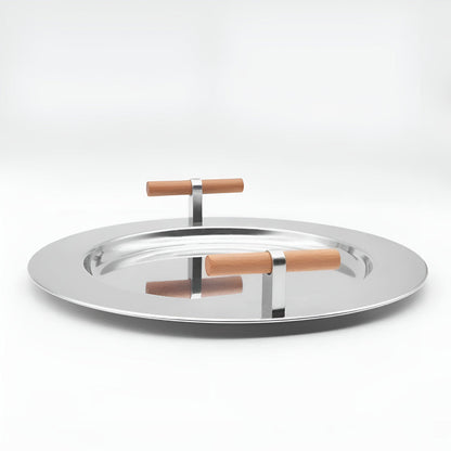 Stylish Round Serving Tray with Wooden Grip Handles