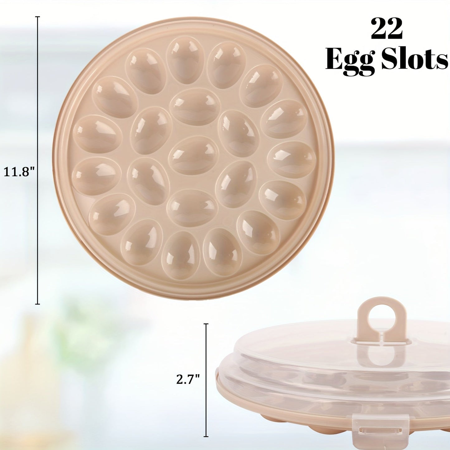 3-Piece Round Deviled Egg Serving Platters – Brown Carrier with Lid, Holds 22 Eggs