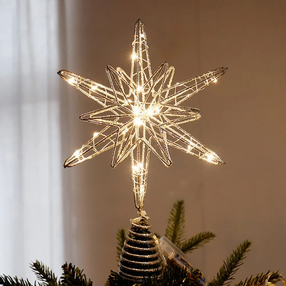 Christmas Star Tree Topper | LED Lights | Battery Operated | Gold Hollow Star with 3D Effect