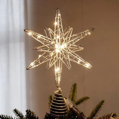 Christmas Star Tree Topper | LED Lights | Battery Operated | Gold Hollow Star with 3D Effect