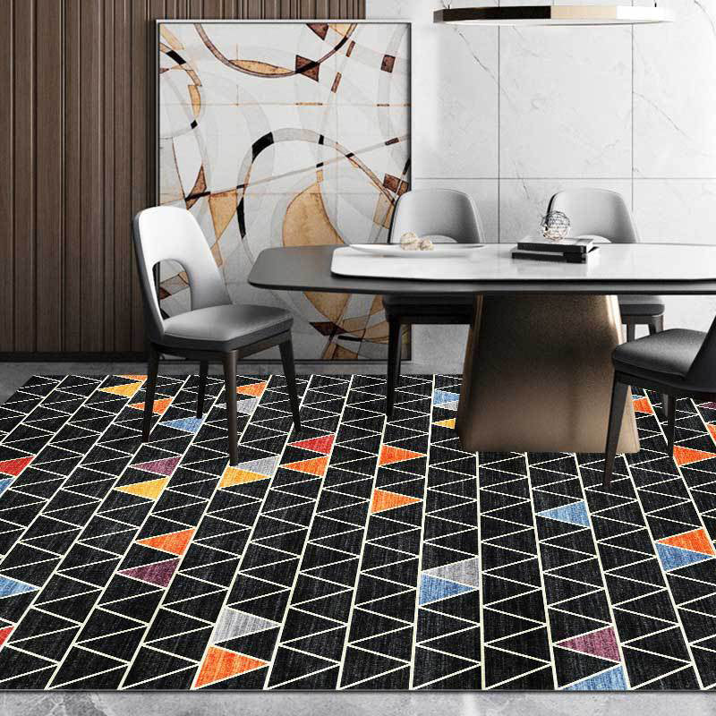 Washable Non-Slip Geometric Print Carpet in Black and Multicolor for Living Room
