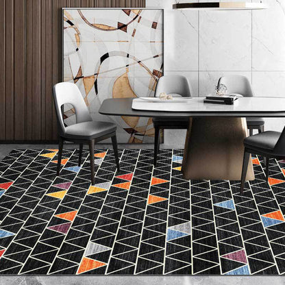 Washable Non-Slip Geometric Print Carpet in Black and Multicolor for Living Room