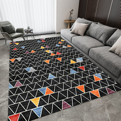 Washable Non-Slip Geometric Print Carpet in Black and Multicolor for Living Room