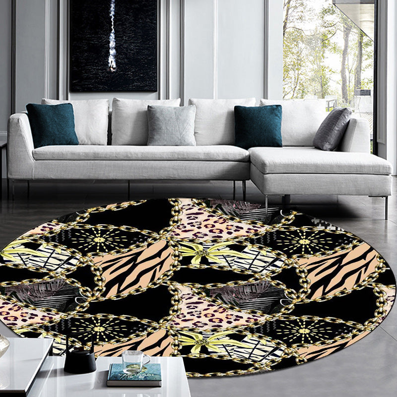 Modern Leopard Print Area Rug in Black - Non-Slip, Washable Polyester