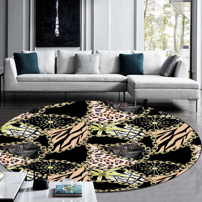 Modern Leopard Print Area Rug in Black - Non-Slip, Washable Polyester