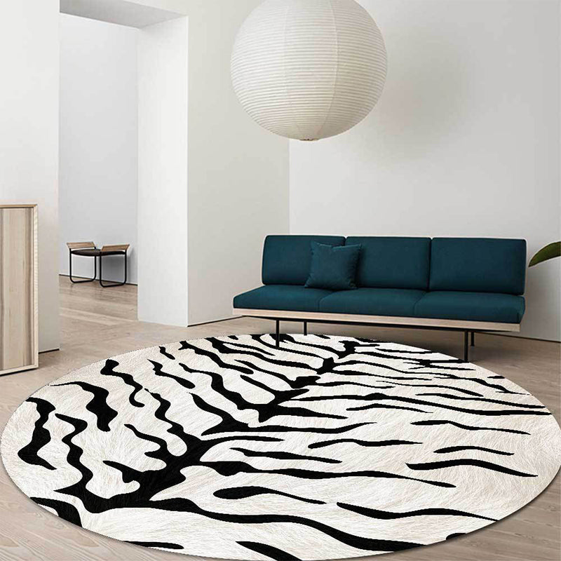 Contemporary Black and White Polyester Rug with Tiger Skin Design – Washable, Non-Slip for Living Room
