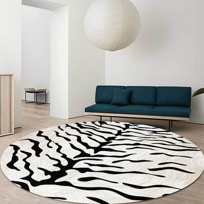 Contemporary Black and White Polyester Rug with Tiger Skin Design – Washable, Non-Slip for Living Room