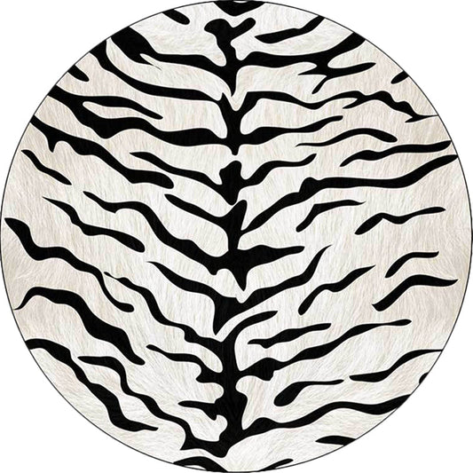 Contemporary Black and White Polyester Rug with Tiger Skin Design – Washable, Non-Slip for Living Room