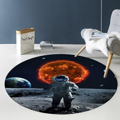 Modern Astronaut Design Area Rug in Black and Gray – Stain Resistant Polyester