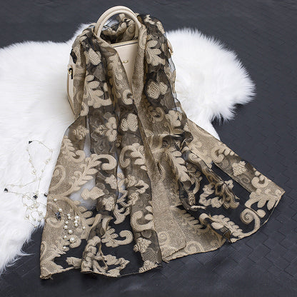 Silk Scarf Featuring Hollow Floral Design