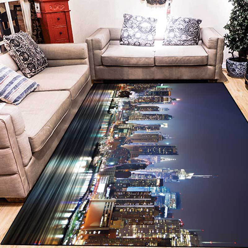 Washable Polyester Area Rug with Geography Design – Non-Slip Back for Living Room