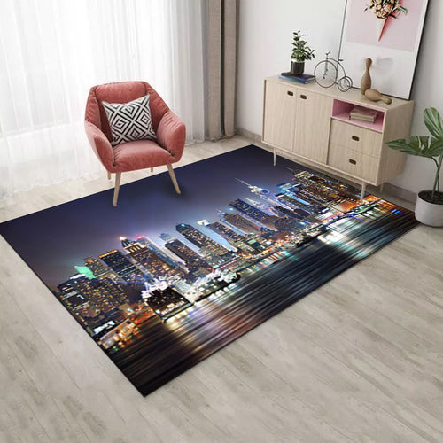 Washable Polyester Area Rug with Geography Design – Non-Slip Back for Living Room
