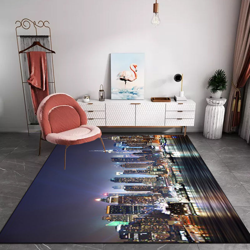 Washable Polyester Area Rug with Geography Design – Non-Slip Back for Living Room