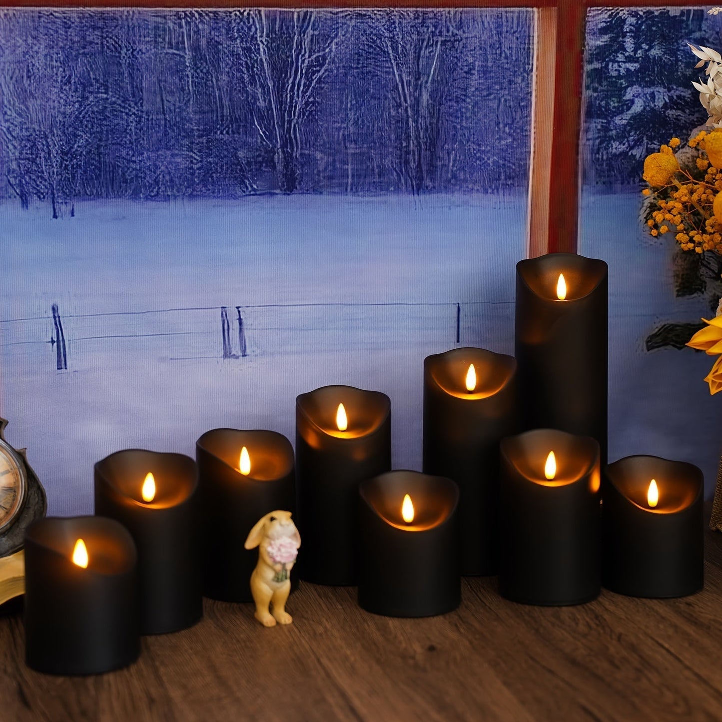 Set of 9 Flameless LED Candles with Remote and Glittery Finish