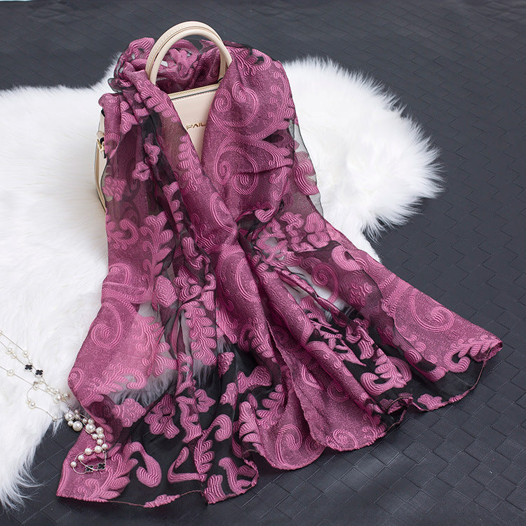 Silk Scarf Featuring Hollow Floral Design