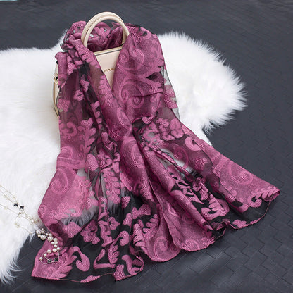 Silk Scarf Featuring Hollow Floral Design