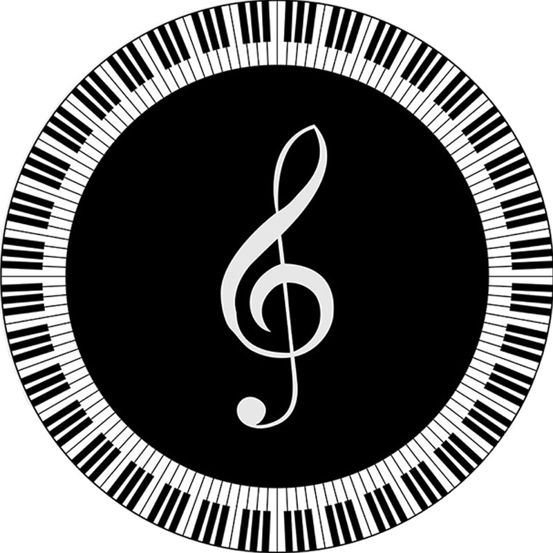 Washable Black and White Rug with Piano and Note Design, Non-Slip Backing for Living Room