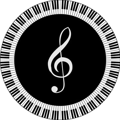 Washable Black and White Rug with Piano and Note Design, Non-Slip Backing for Living Room