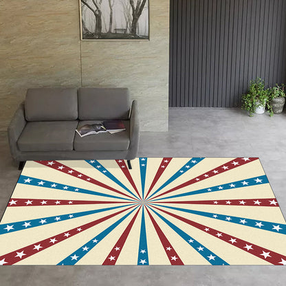 Washable Non-Slip Area Rug with Radial and Star Design in Beige and Blue
