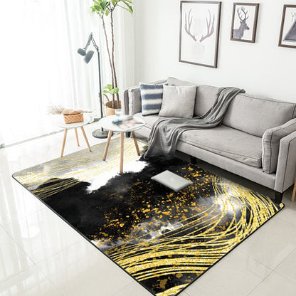 Washable Polyester Area Rug with Modern Abstract Bird Design in Black and White