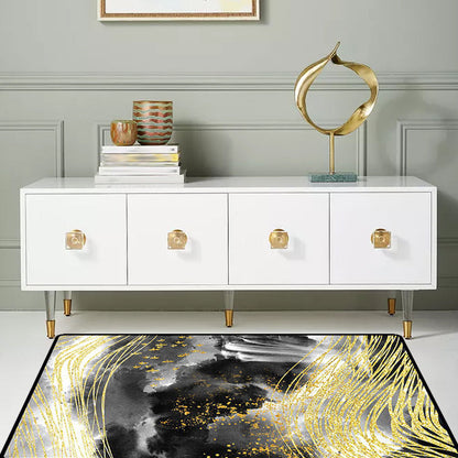 Washable Polyester Area Rug with Modern Abstract Bird Design in Black and White
