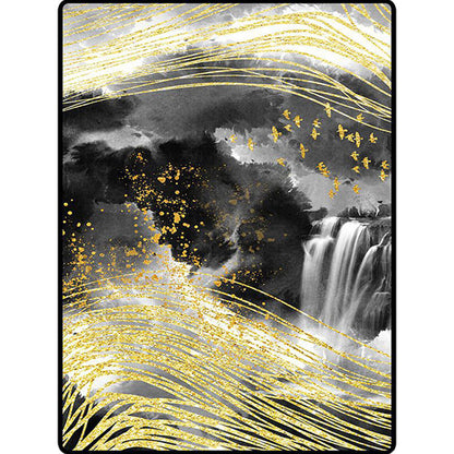 Washable Polyester Area Rug with Modern Abstract Bird Design in Black and White