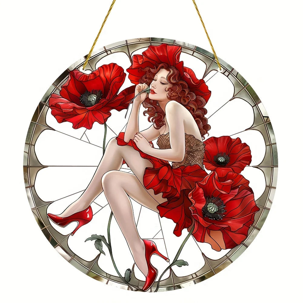 Acrylic Window Hanger | Floral Sun Catcher | Round Winter & Christmas Decor