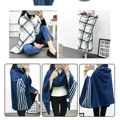 Portable Fleece Blanket Poncho & Scarf Set | Soft, Warm, Stylish Checkered Design