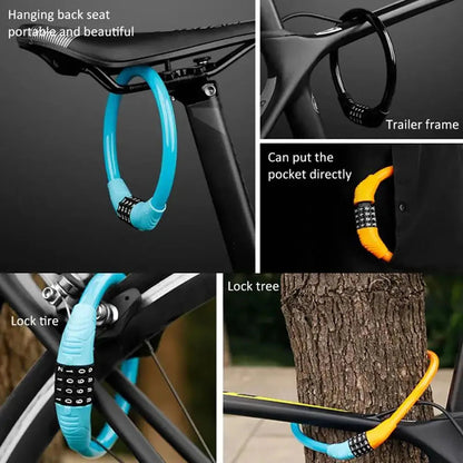 4-Piece Bicycle Cable Lock Set | 4-Digit Combination | Stainless Steel | 10.5–21 cm