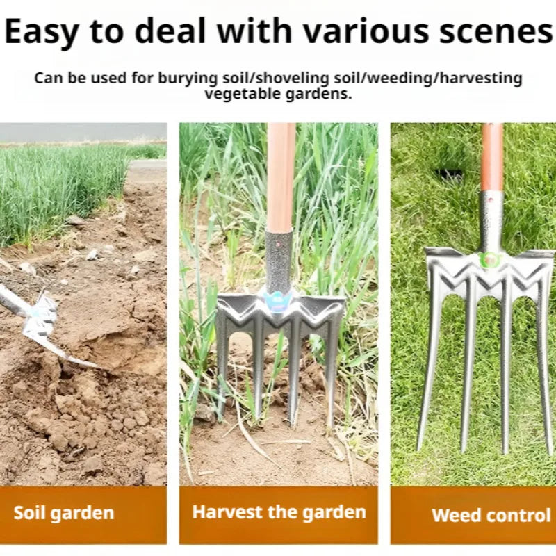4-Prong Garden Fork | Hand Tool Made of Manganese Steel | Soil Loosening & Weed Removal | Agriculture & Garden Care