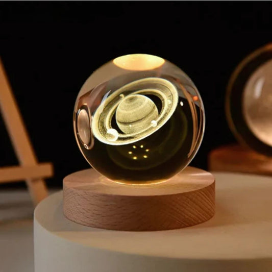 3D Engraved Universe Lamp | Soothing Ambient Light | Crystal Glass & Wood