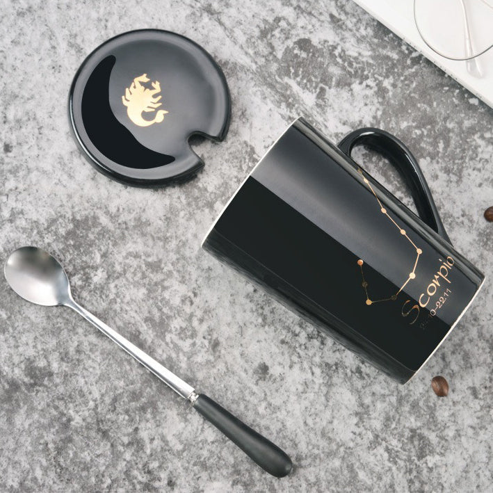 Zodiac Constellation Ceramic Mug Set with Lid & Spoon